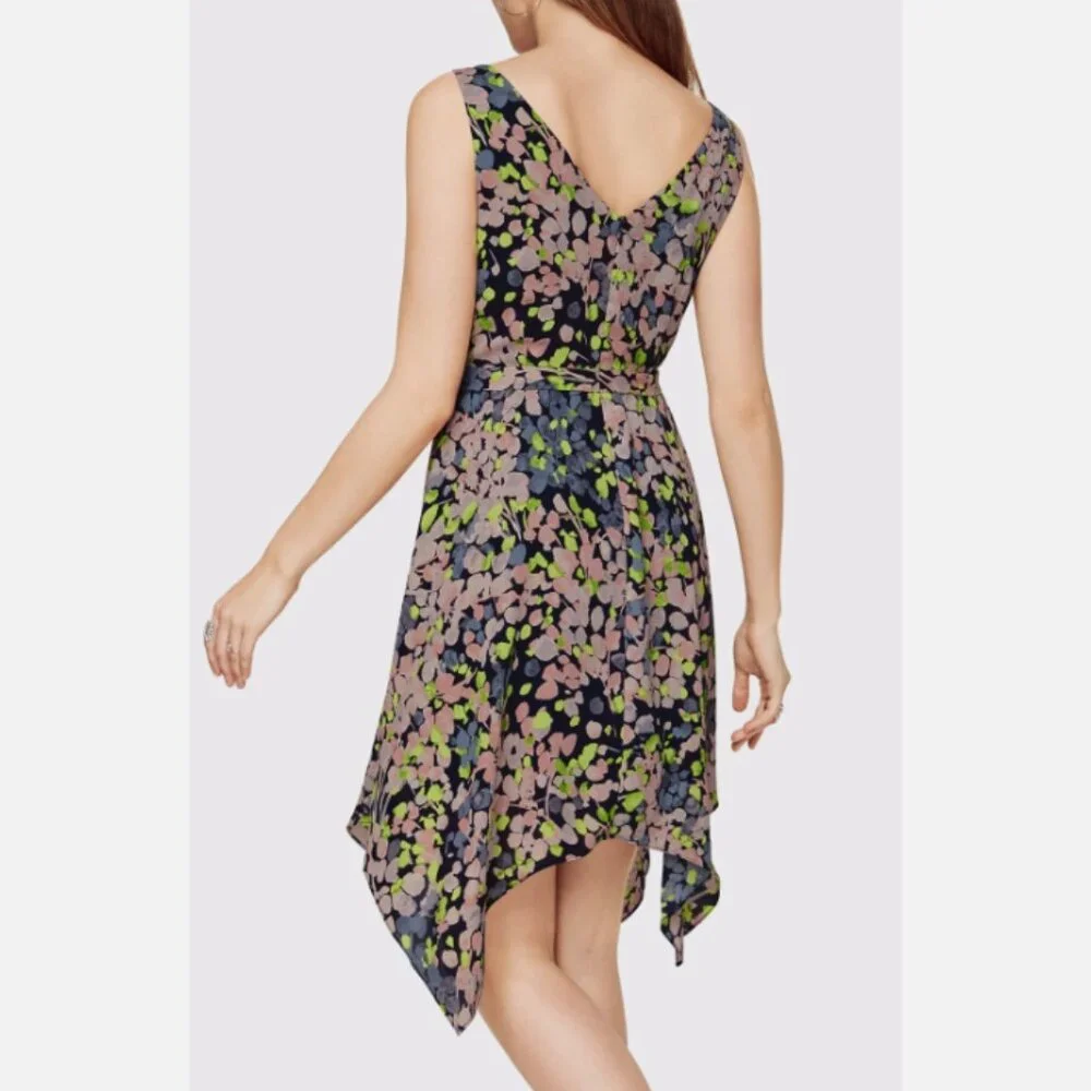 *BCBGMAXAZRIA Jessica Floral Handkerchief Hem Dress Navy Ink Floral Sleeveless S - Picture 2 of 9